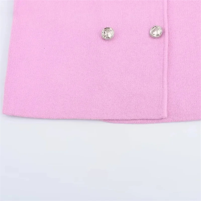 MUJER Knit Sleeveless Vest Woman Fashion Pink Knitted Cropped Vest Women Double Breasted Summer Vest Top Women In Short Coat 251029