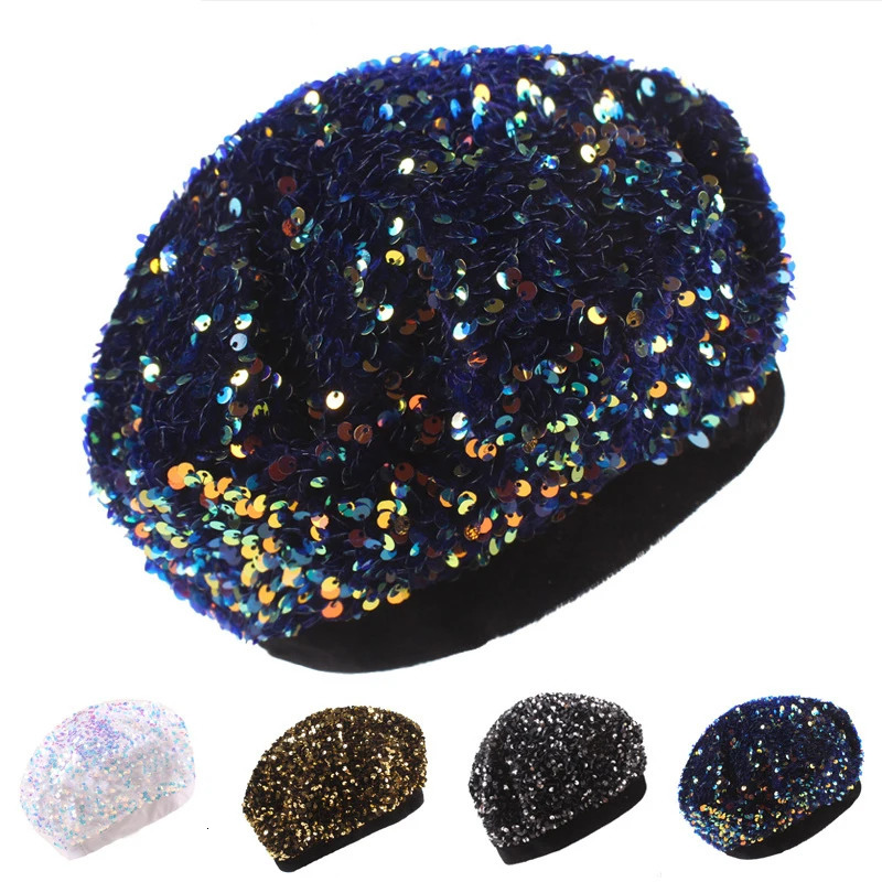 Ladies Sequin Vintage Beret Fashion Women French Round Caps Europe America Elegant Octagonal Cap Personality Painter Hat 251029