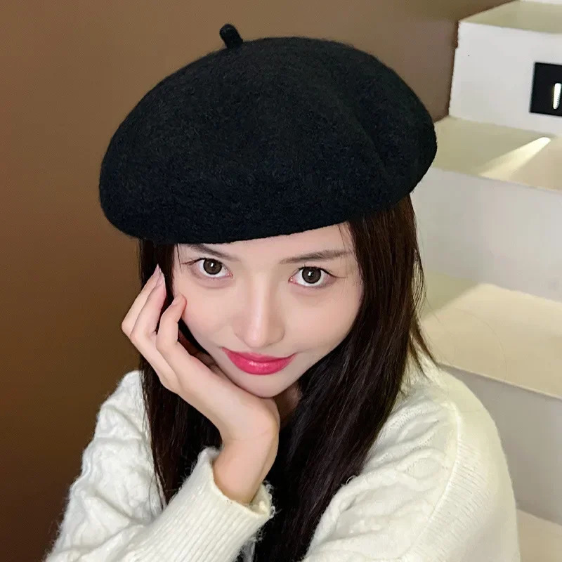 Women Wool Berets French Artist Style Warm Winter Beanie Hat Retro Plain Beret Solid Color Elegant Lady All Matched Autumn Caps 251029