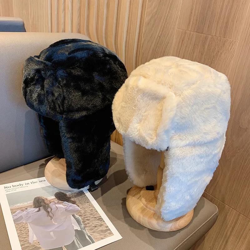 Womens Winter Thickened Warm Beanie Russian Caps Korean Fashion Ushanka Earflap Pilot Hat Trend Bomber Adjustable 251013