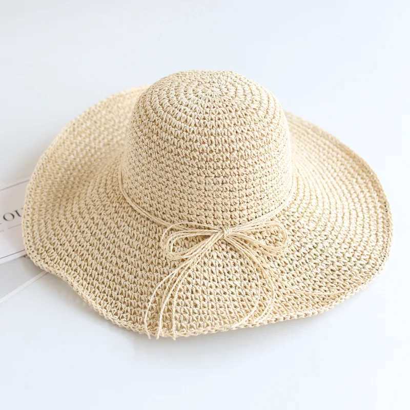 2024 New Girls Hand Made Sun Hat Kids Summer Raffia Straw Hat Big Brim Beach Cap Foldable Breathable Summer Parentchild Hat251028
