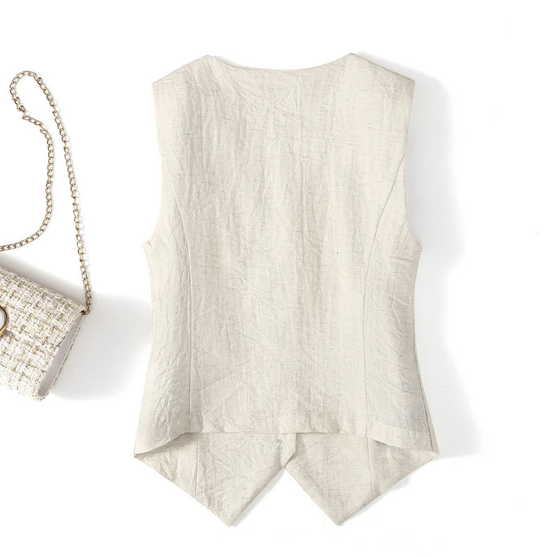 Linen waistcoat thin womens vest summer highend slimfit short sleeveless suit Vneck vest clip 251029