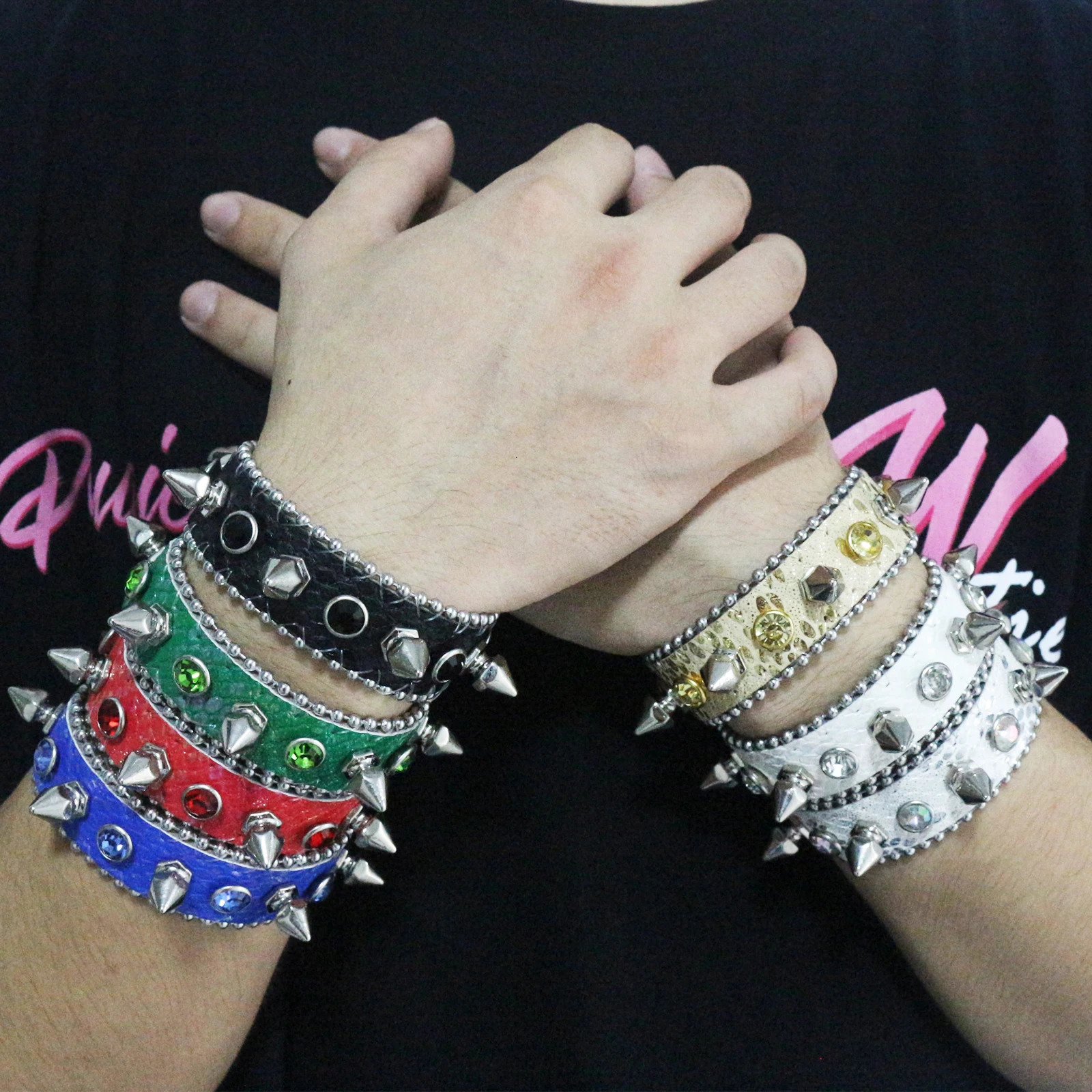 Top Quality Womens Rhinestone Bracelet Mens Western Denim Shiny Hip Hop Punk Rock Y2K Style Bracelet PU Leather 251028