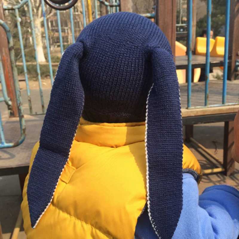 Cute Long Ears Rabbit Baby Kint Hat Cartoon Bunny Infant Ear Protection Cap 012M Toddler Winter Warm Woolen Beanie Photo Props251028