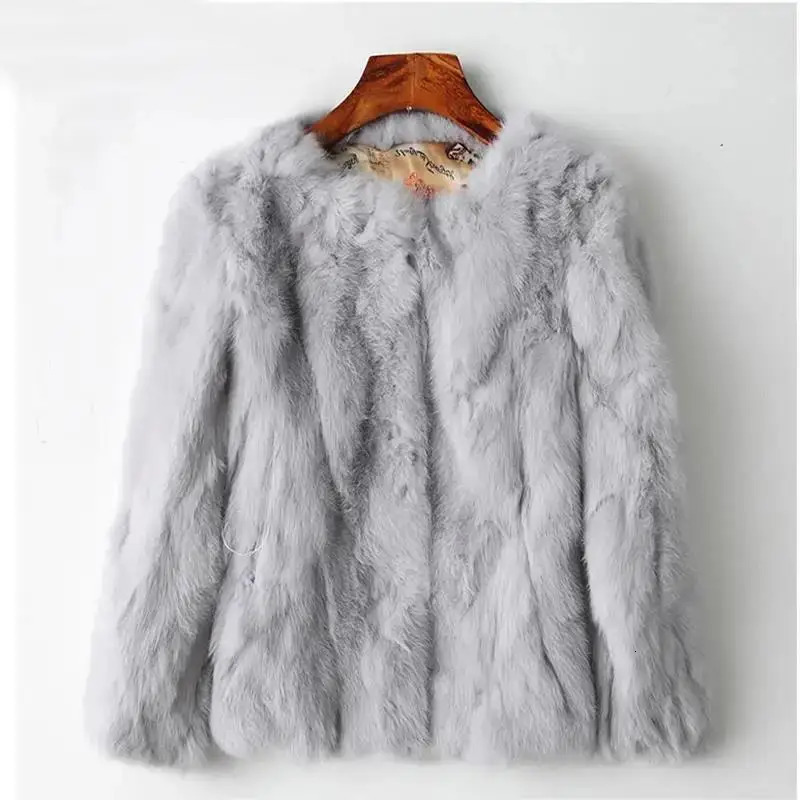 2025 Womens Real Rabbit Fur Coat Highwaist Round Collar Cardigan Longsleeved Slim Fit Rabbit Jacket Women Fashion Coat 251029