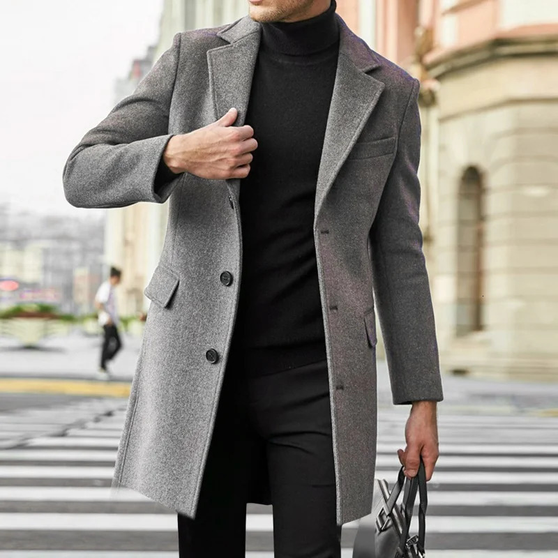 Autumn Winter Mens Casual Wool Coat British Style Mens Long Sleeve Wool Jacket Lined 251029