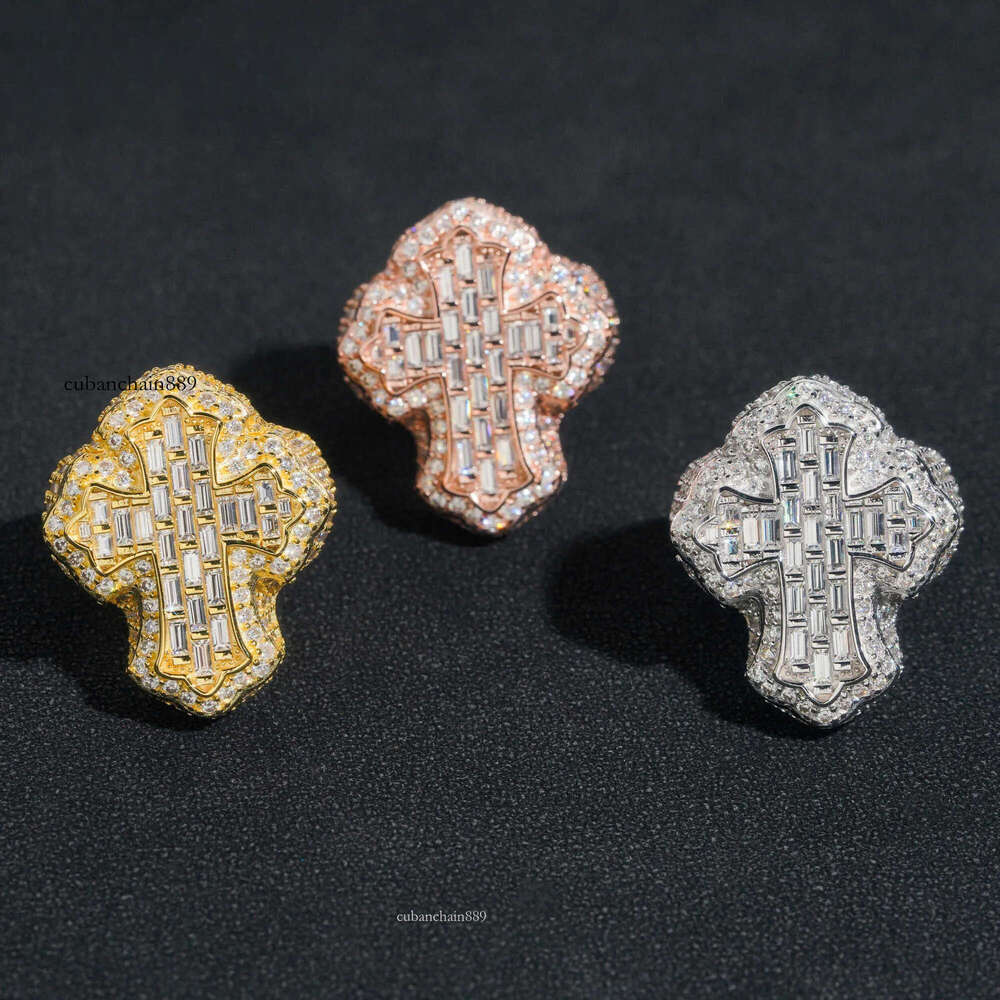 Hip hop fashion iced out vvs moissanite cross engagement sterling sier men dia ring
