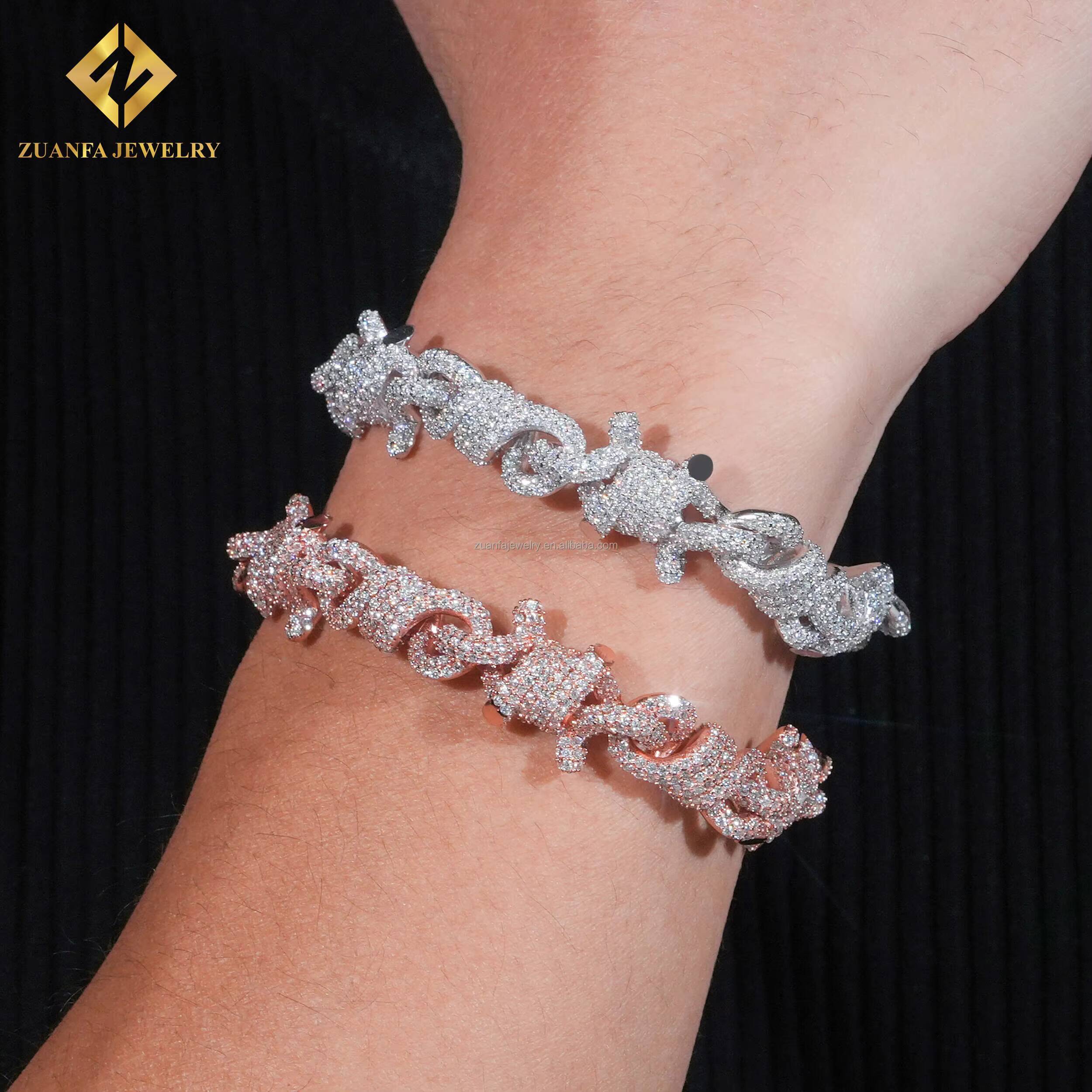 Fashion Man Luxury Hip Hop Luxury 925 Sterling Silver Iced Out Jewelry FL Moissanite Diamond Infinity Cuban Link Bracelet