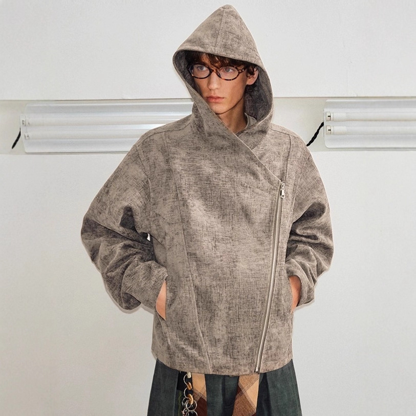 Asymmetrical Designer Jacket Zipper Design Niche Deconstructed Hooded Jacket Unisex Loose Casual Versatile Cool Coat