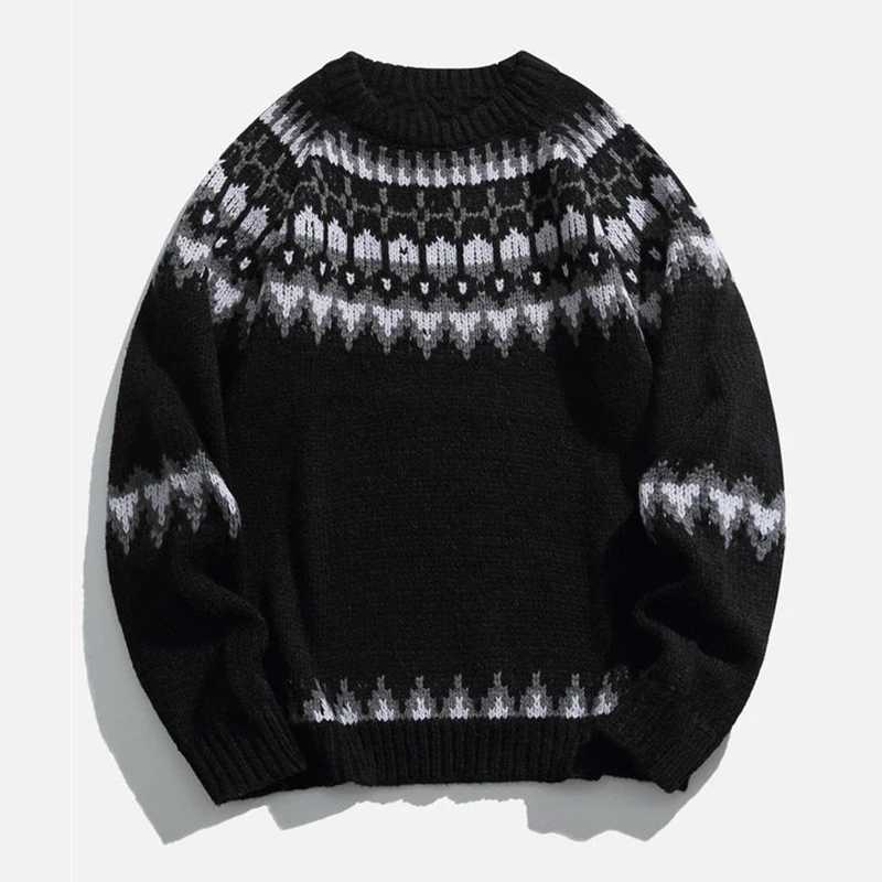 2024 AutumnWinter Ethnic Style New Casual Top Knitted Sweater Splicing Y2K Ethnic Clothing Sweater Top Warm Cartoon Sweater J251029