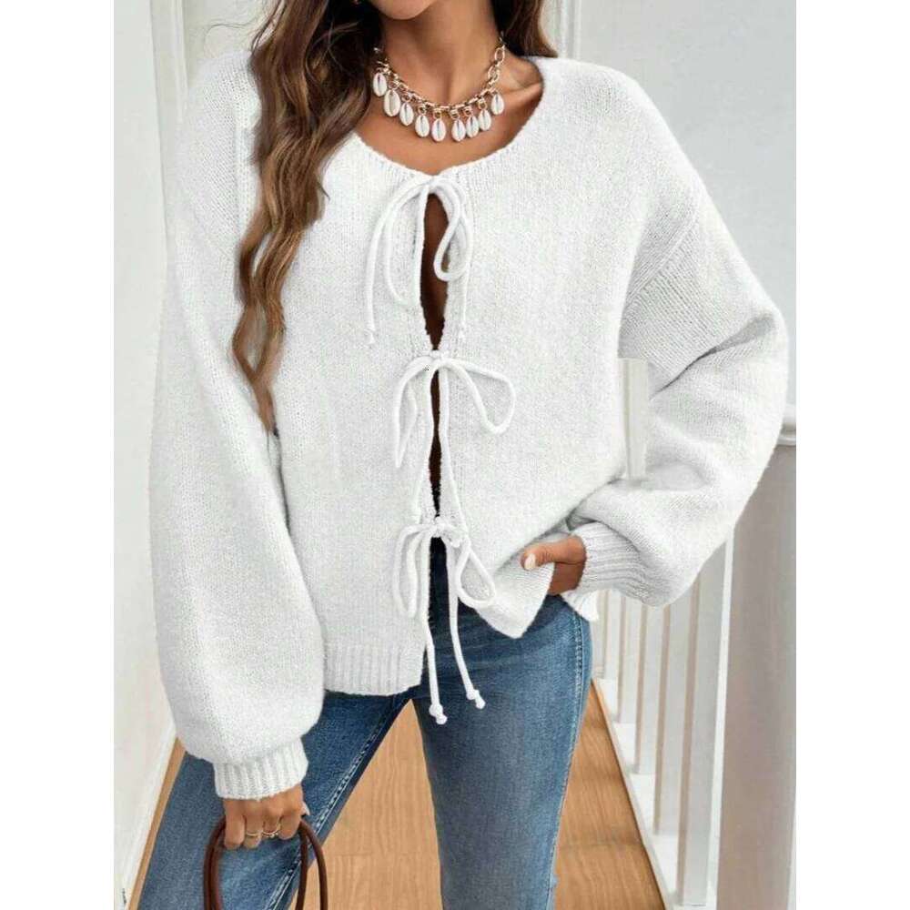 Miyouj Bandage Knitted Vest Long Sleeve Top Vests Women Sweater Solid Color Clothe Casual Tank Tops Button Clothing
