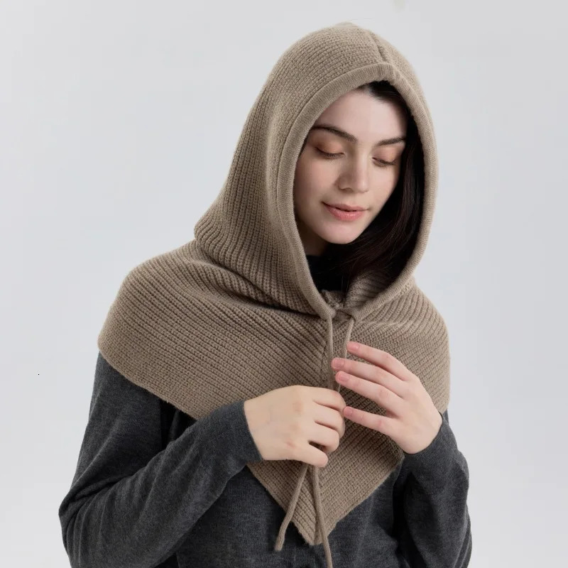 Winter Balaclava Hat Scarf for Women Knitted Hooded Caps Outdoor Warm OnePiece Neck Collar Beanies Hats Girls 251013