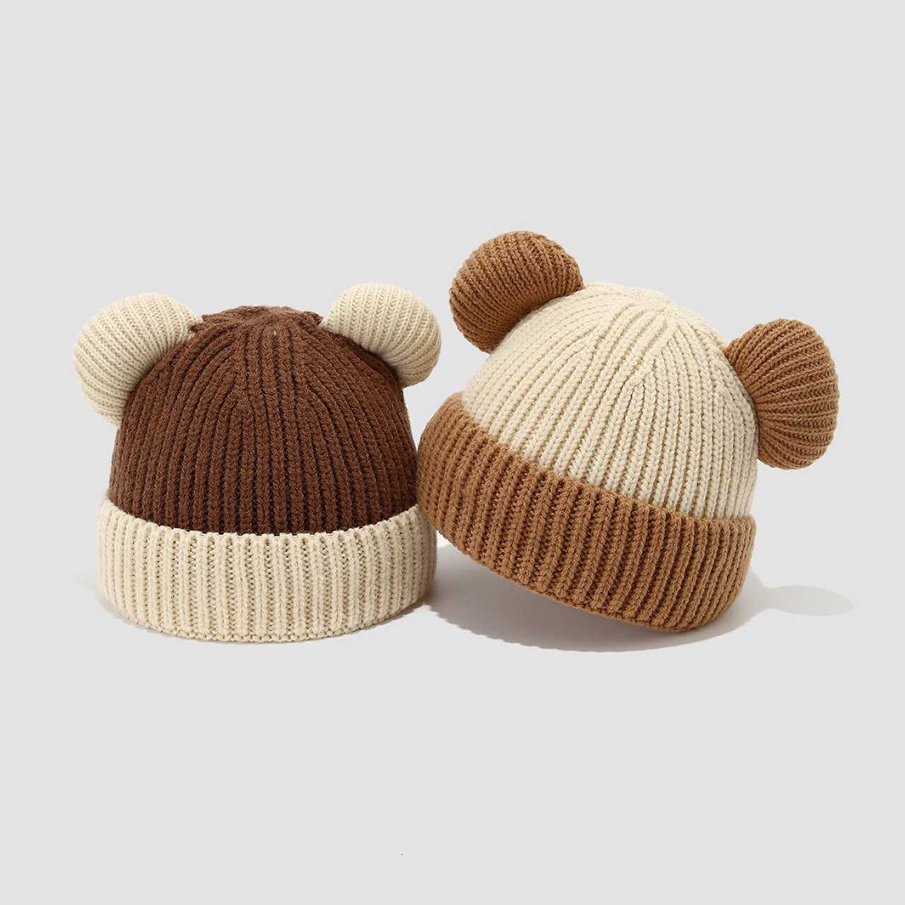 Cute Bear Beanie Winter Warm Children Knitted Hat 18Year Boys Girls Thicken Woolen Crochet Bonnet Cartoon Kids Pullover Cap251028