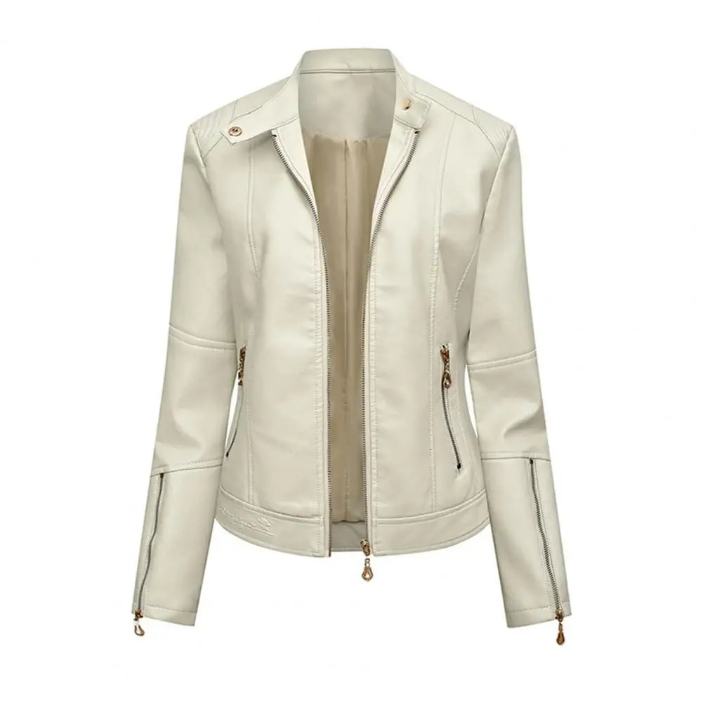 Elegant Faux Leather Jackets Women Lapel Zipper Long Sleeve Female Coats Autumn Winter Lady Street Spring Coat Moto Jacket 251029