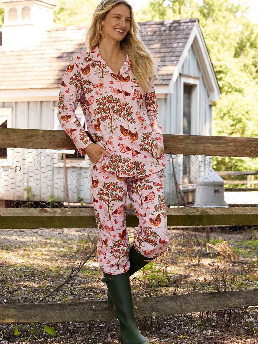 Blubelle Autumn Winter New Printed Shirt Pants Pajamas Set Womens Long Sleeves Nightgown Comfortable Sleep Loungewear SetT251029