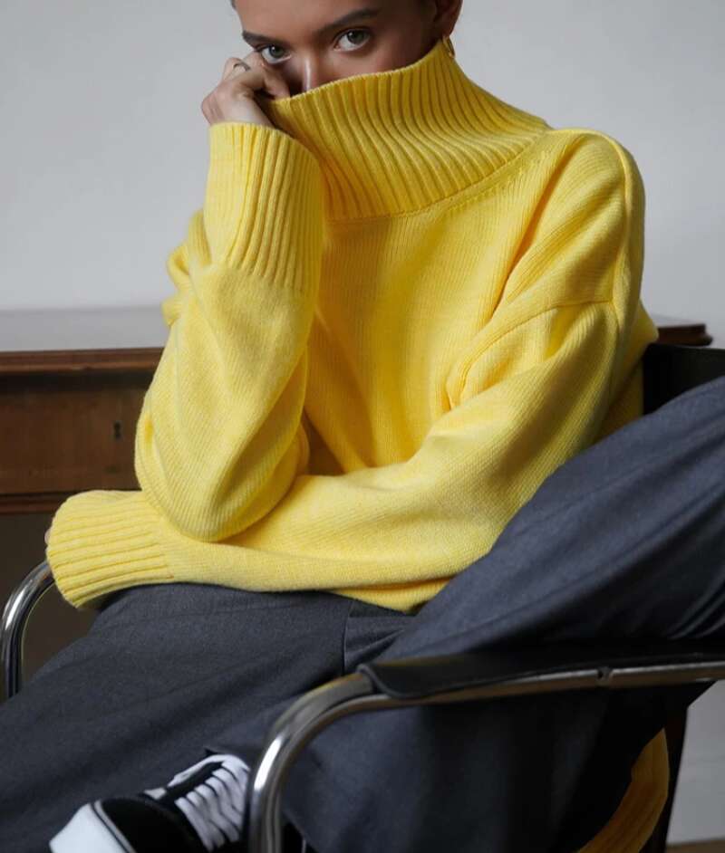 Autumn Women's Knitted Sweater Oversize High Collar Yellow Pullover Soft Winter Warm Vintage Red Sweaters For Women Women Sweater Designer Sweate