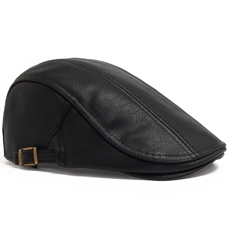 Fashion Men PU Leather Beret Autumn Winter Visor Flat Cap Thicken Warm Hat Berets Vintage England sboy Caps Higher Quality 251013