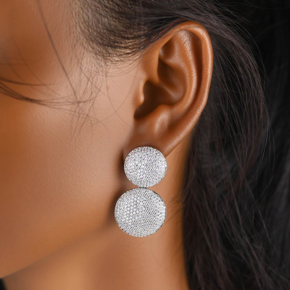 Fashion Round Circle Geometric Pendant Earring Shiny Cubic Zirconia For Women Temperament Personality Wedding Jewelry