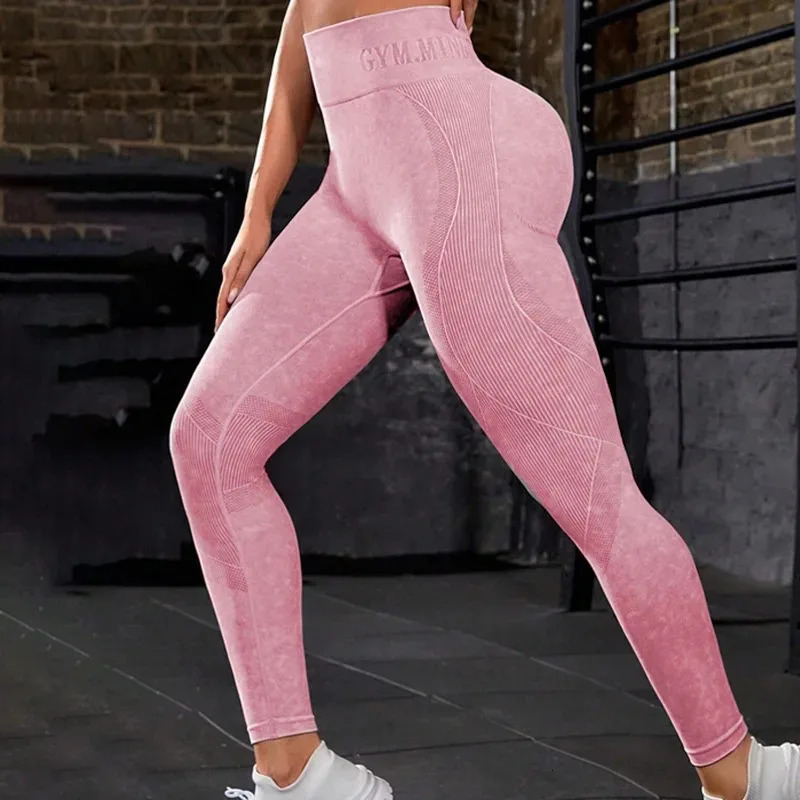 Women Seamless Gym High Waist Yoga Pants Hip Lifting Outdoor Sports Tight Letter Sand Washed Exercise Leggings 251029