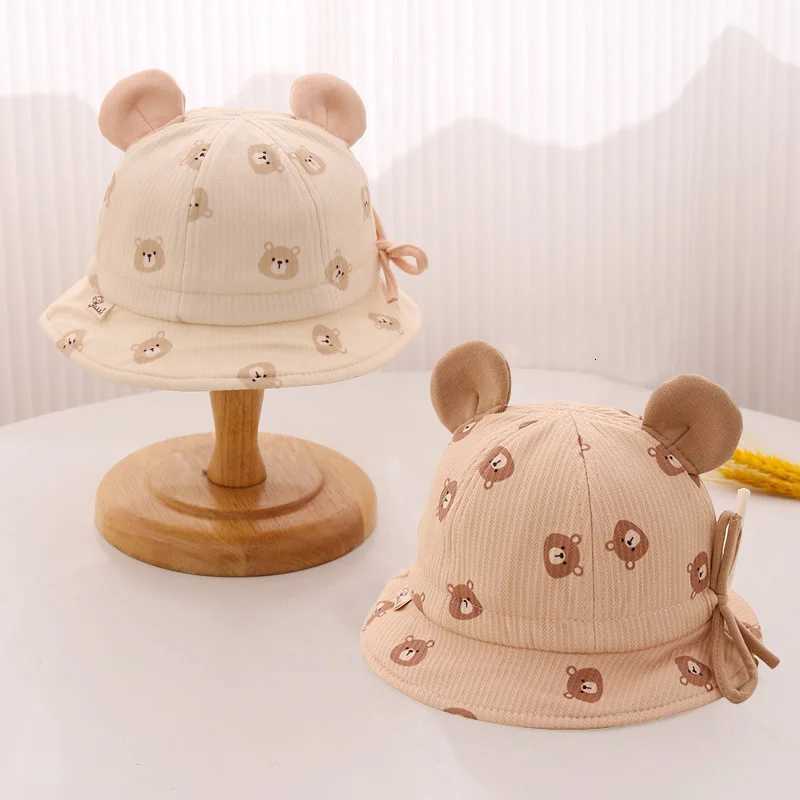 Print Bear Baby Drawstring Basin Hats Cute Cartoon Infant Wide Brim Fisherman Hat 620M Kids Sunshade Visors Cotton Bucket Cap251028