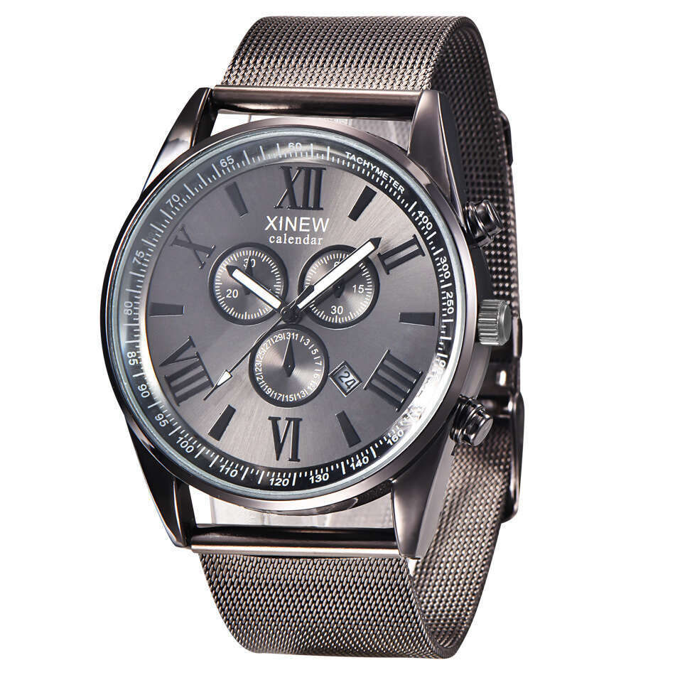 Brand Men's New Calendar Quartz Stainless Steel Strap Watch