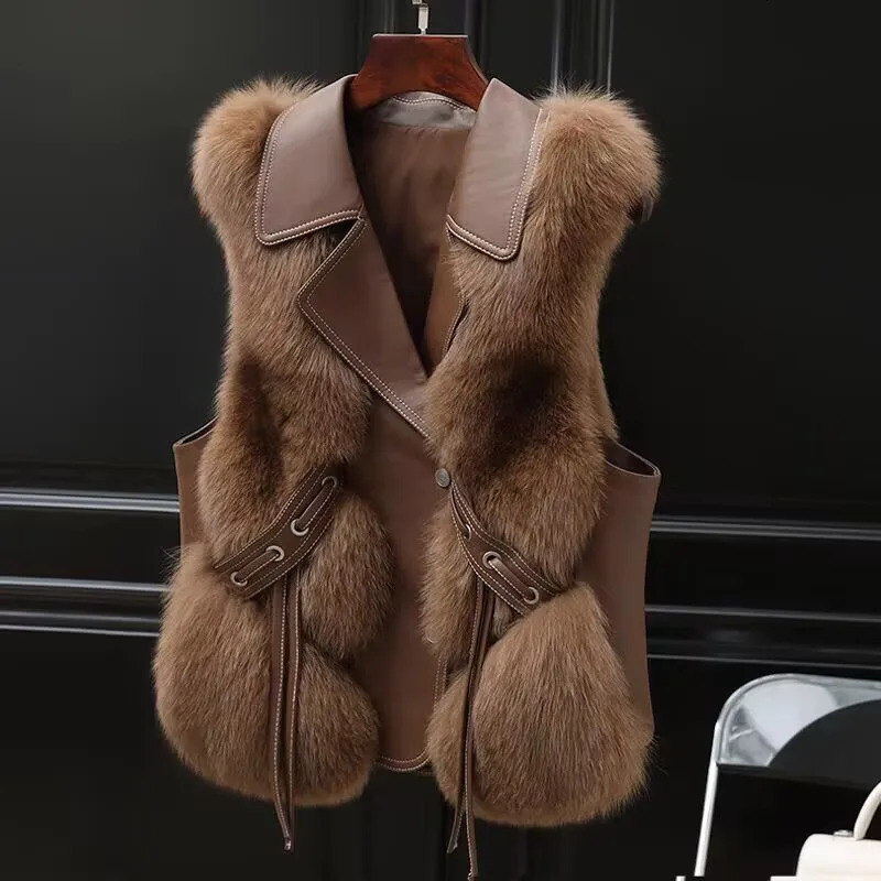 Faux Fur Plush Vests Women Loose Sleeveless Waistcoats Female Autumn Winter Fashion Outwears Lady PU Leather Fur Vest 251029