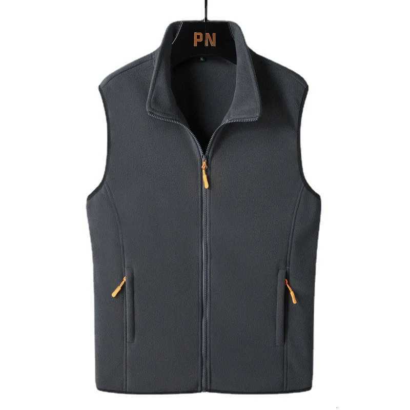 FGKKS New Autumn Men Casual Vest Jacket Solid Color Stand Collar Polar Fleece Vest Fishing Hiking Couple Warm Vest Coat Male W251029
