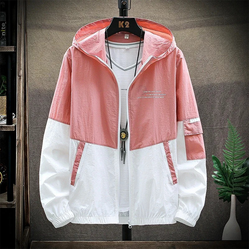 2025 Summer Skin Coats Men Ultra Light UV Sun Protection Big Size Hooded Windbreaker Jacket Men Striped Casual Outwear 251029