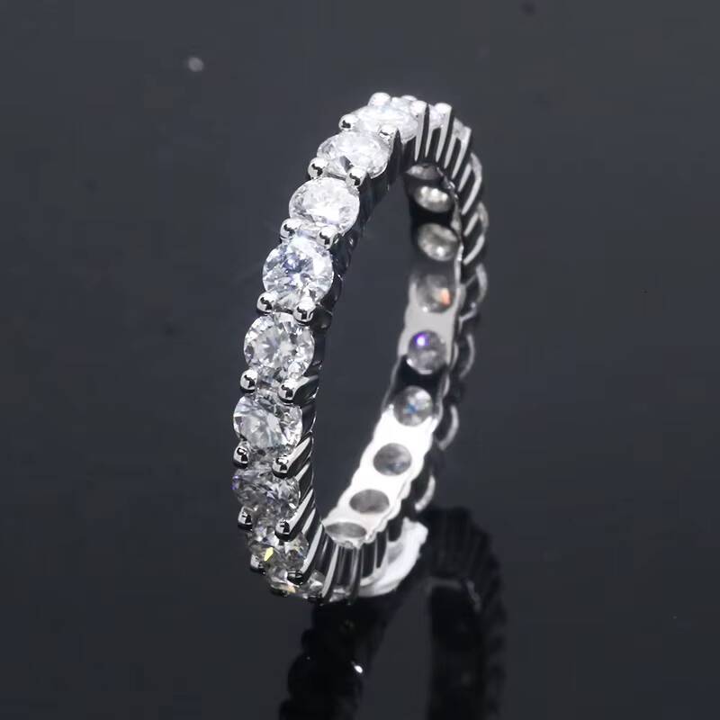 Elegant Moissanite Engagement Ring White D Round Shape Colorless Moissanite Ring Eternity Band 14K Solid Gold Moissanite Ring