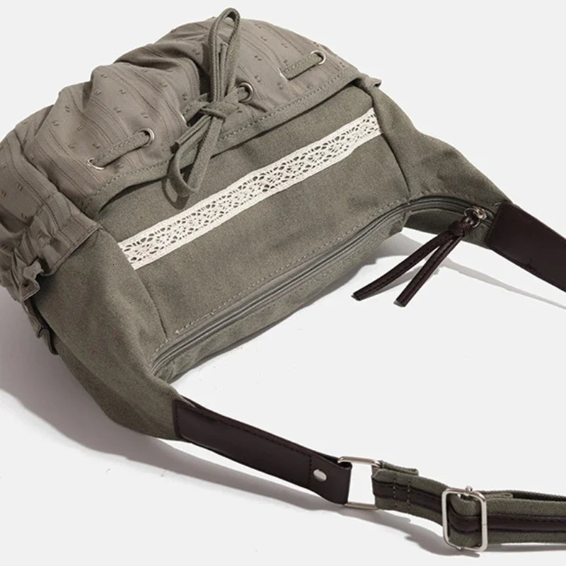 Women Casual Shoulder Bag Y2K Aesthetic Streetwear Drawstring Handbag Vinage Crossbody Bag Denim Bag 251029