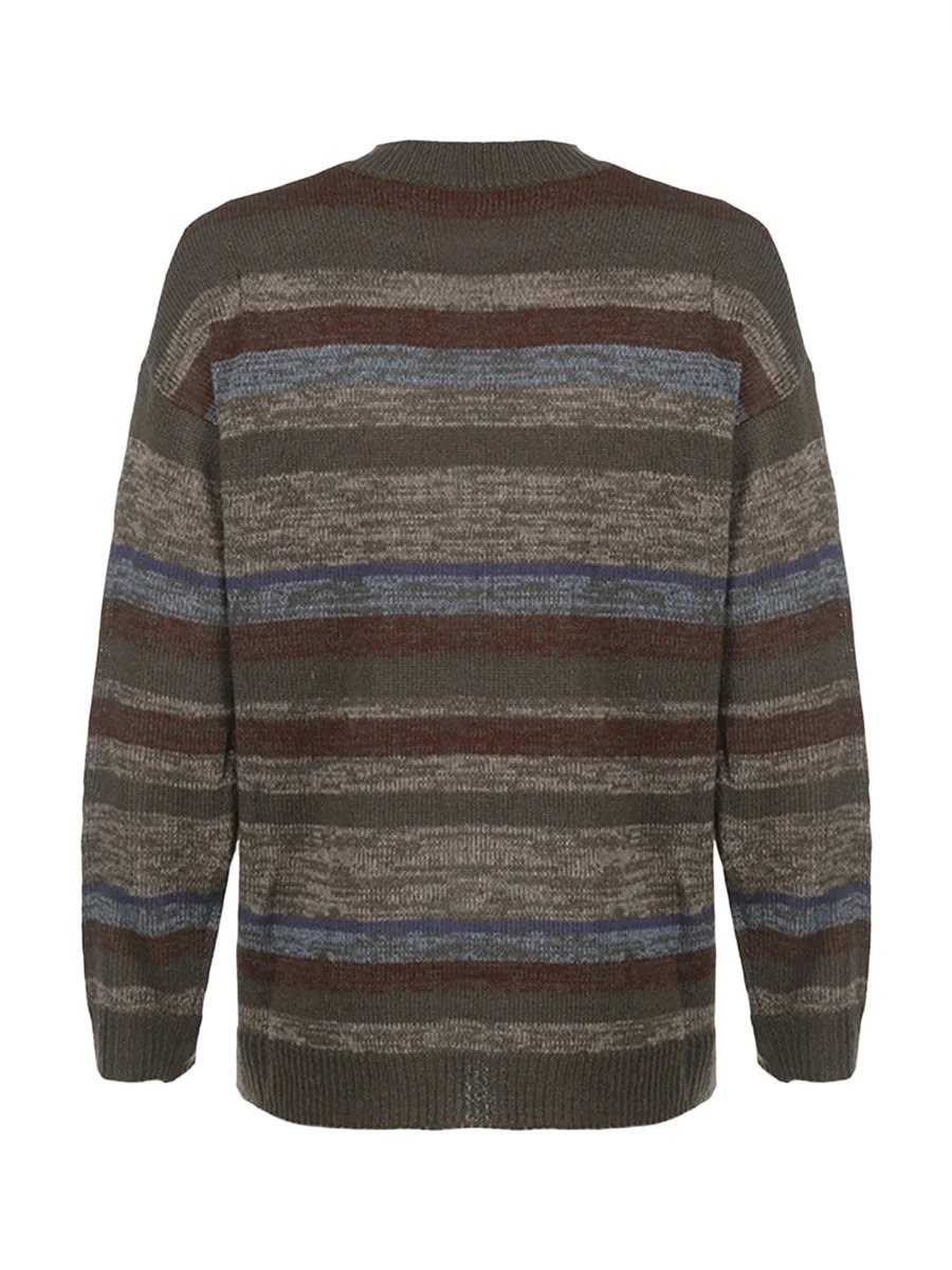 Women Sweater Vintage Long Sleeve Crew Neck Striped Knit Pullovers Tops Jumpers for Casual Daily Fall Winter 251016