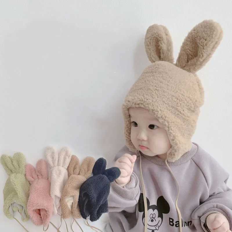 Cute Cartoon Bunny Ear Caps For Kids Winter Warm Hat Toddler Baby Kids Solid Color Kids Boy Girl Earflap Hats Bonnet Gorras251028