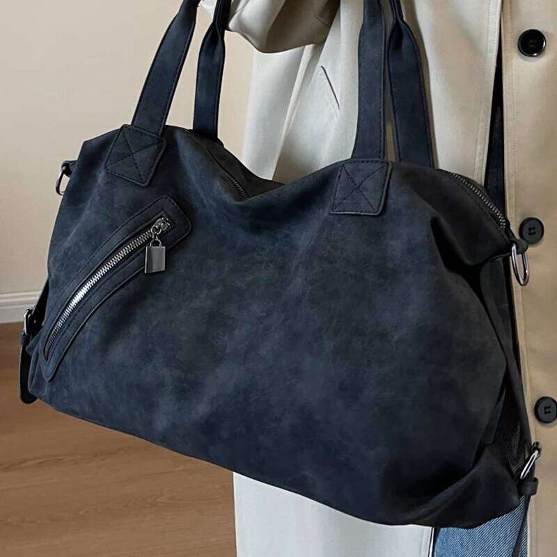 Black Large Handbag For Women Retro Nubuck Leather Serviceable Sweethearts Camp Travel Crossbody Bags Female Boston Shoulder Bag 251029