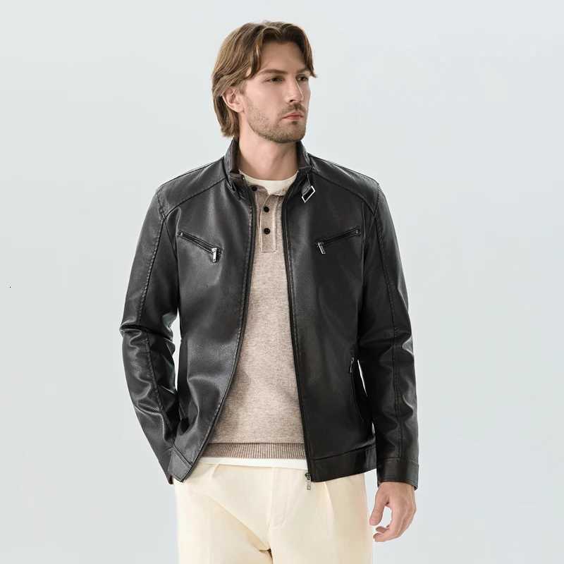 Mens Workwear Leather Jacket High Quality New Top Windproof Jacket Autumn Winter Korean Version Trendy Stand Collar JacketT251029
