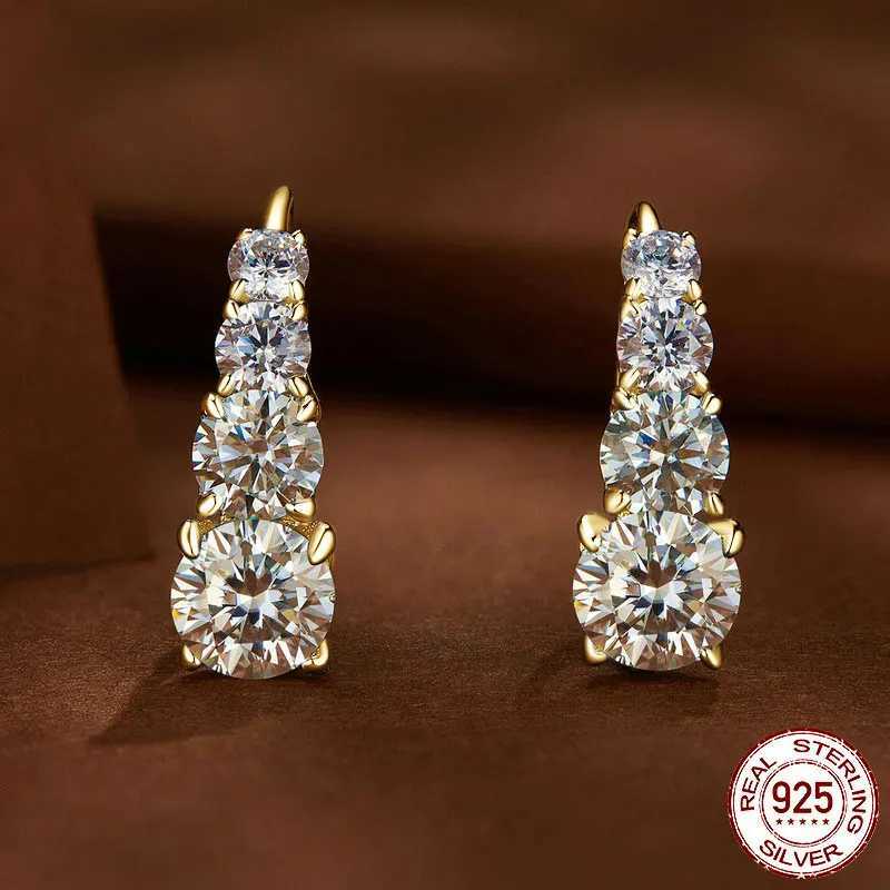 OXTAO D Color 4 stone Moissanite Hoop Clip Earrings Female Unique Gradient Size 925 Sterling Silver Luxury Wedding Jewelry GiftW251029