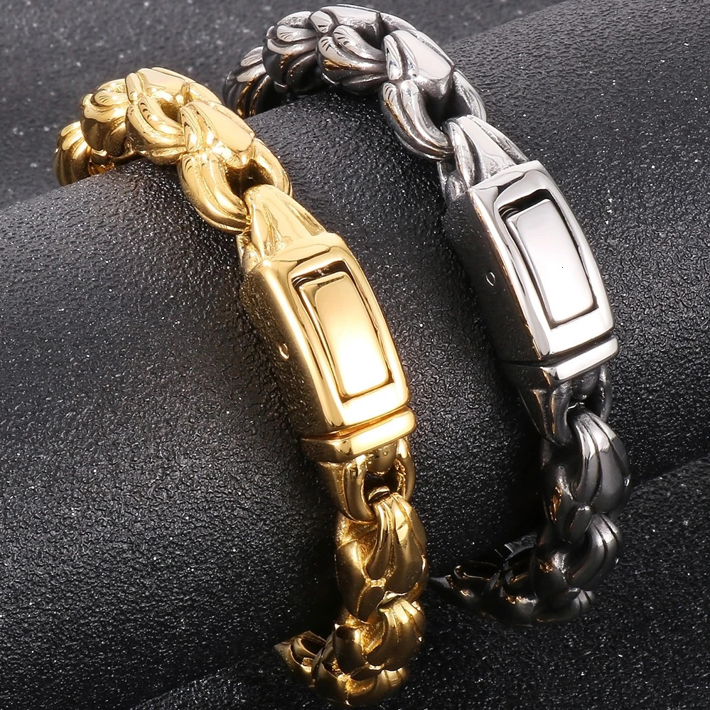 10MM Width Sunflower Seeds Style Chain Man Bracelet for Men Gold Color Polished Stainless Steel Male Bracelets Wrist Jewelry 251028