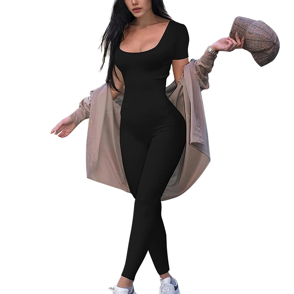 Spring and Summer Womens Onepiece Short Sleeve Solid Color Sexy Slim Fashion Activity Street Suit 251029