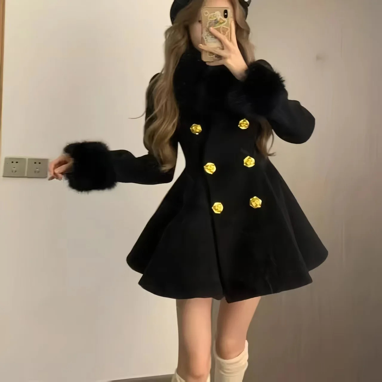 Elegant Small Fragrance Celebrity Loose Coat Moda Woolen Winter French Style Vintage Blends Slim Waist Midlength Outwear 251029