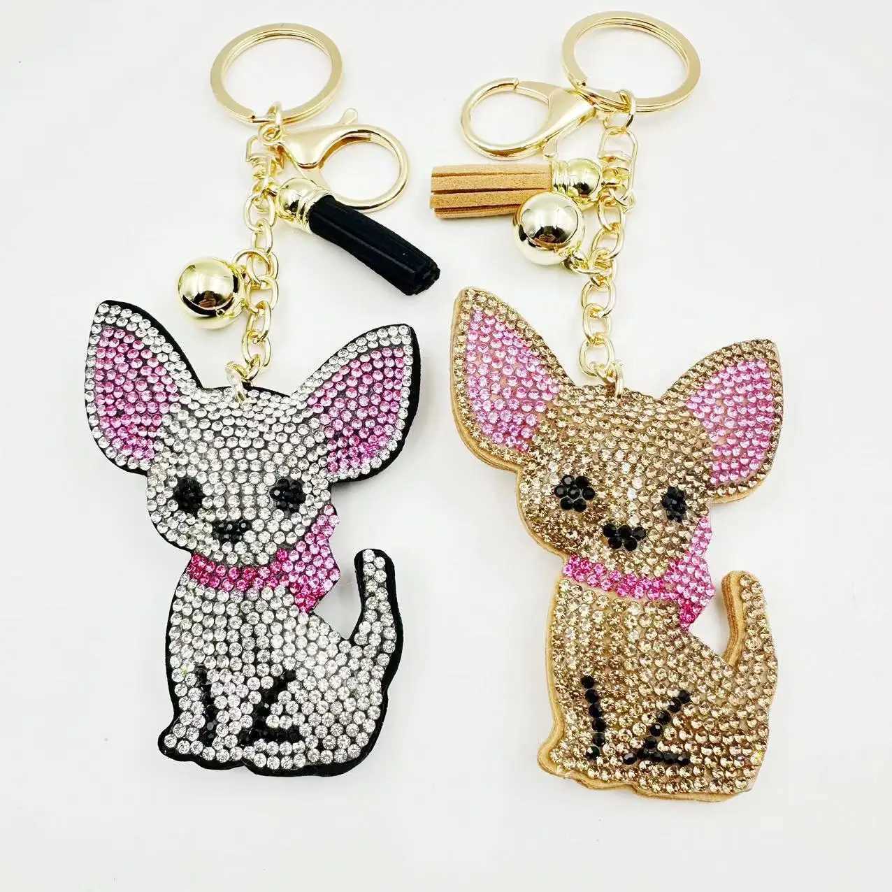 Fashion Chihuahua Dog Crystal Keychain Bag Accessories for Women Gold Color German Cat Keyring Jewelry llaveros para mujerW251029