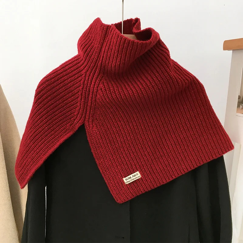 Split High Collar Scarf For Women Girls Students Autumn Winter Solid Color Knitted Neckerchief Scarves Soft Neck Wrap Shawls 251029