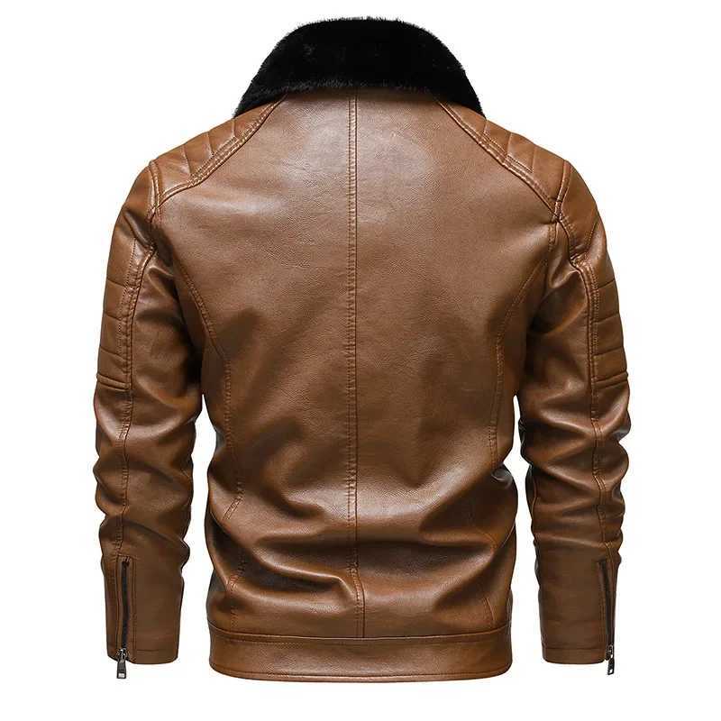 Mens Leather Jacket New Lapel Fur Collar Removable Mens Pu Leather Biker Jacket Plus FleeceT251029
