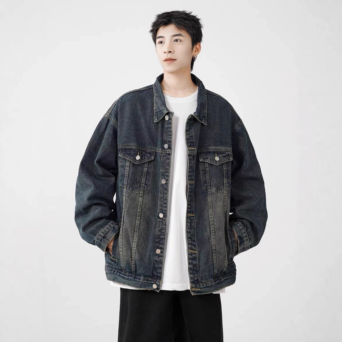 American Style 2025 Denim Jacket For Designer Jacket Men Spring And Autumn New Trendy Brand High-end Feel Washed And Distressed, Loose Casual Versatil