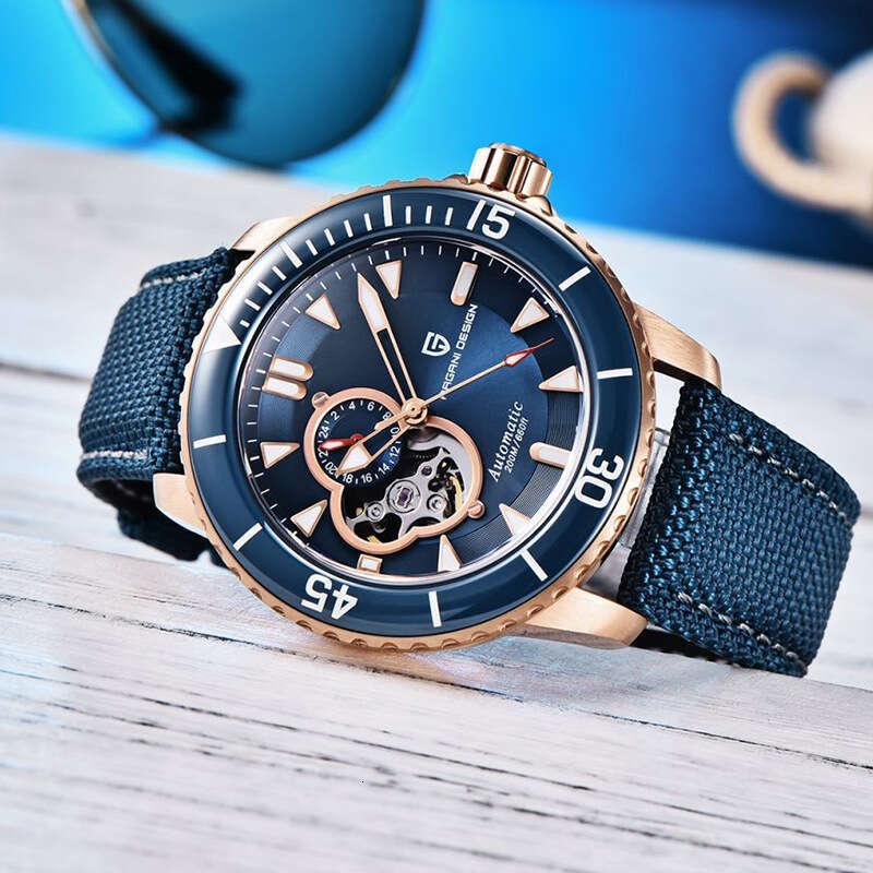 PAGANI DESIGN Men's Trendy Mechanical Watch Semi-Skeleton Simple Design Dial PD-1674