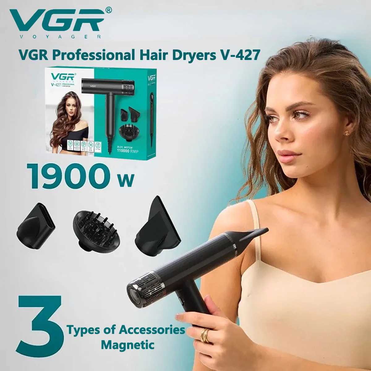 VGR Blow Hair Dryers Professional Air Blower Negative Ion 000 RPM Hair Dryer Hot and Cold Adjustment Hair Styler Machine V427 W251029