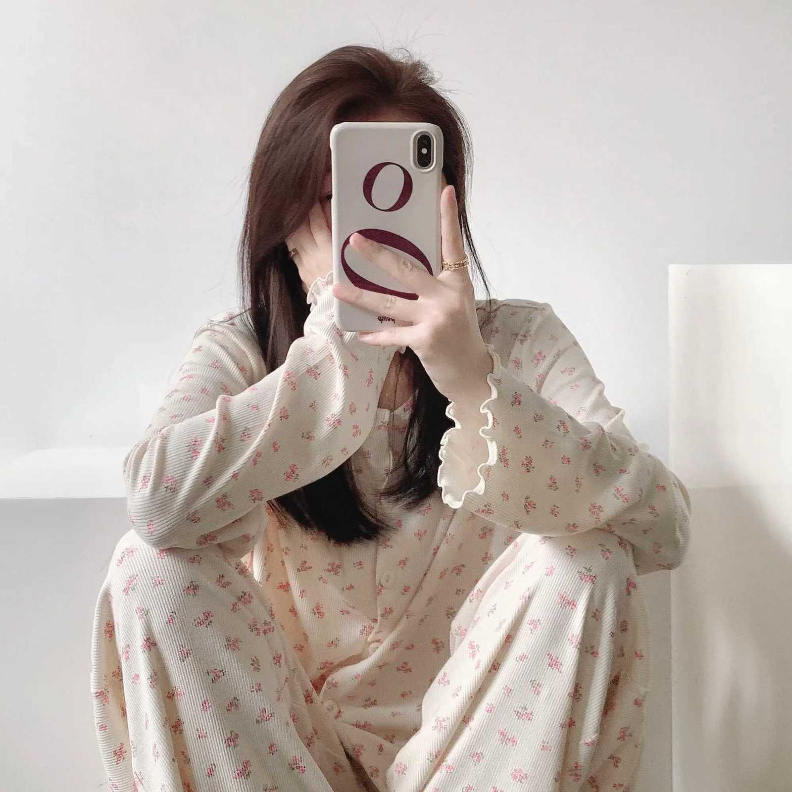 Autumn Winter Floral Print Pajamas Set for Women Sleepwear Long Sleeve Top and Long Pants 2 Piece Casual Homewear LoungewearT251029