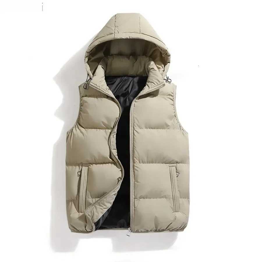 Mens Thicken Plus Cotton Sleeveless Vests Jacket Fashion Warm Detachable Hat Outdoor Windbreak Waistcoat Hooded Vest Coats Male W251029