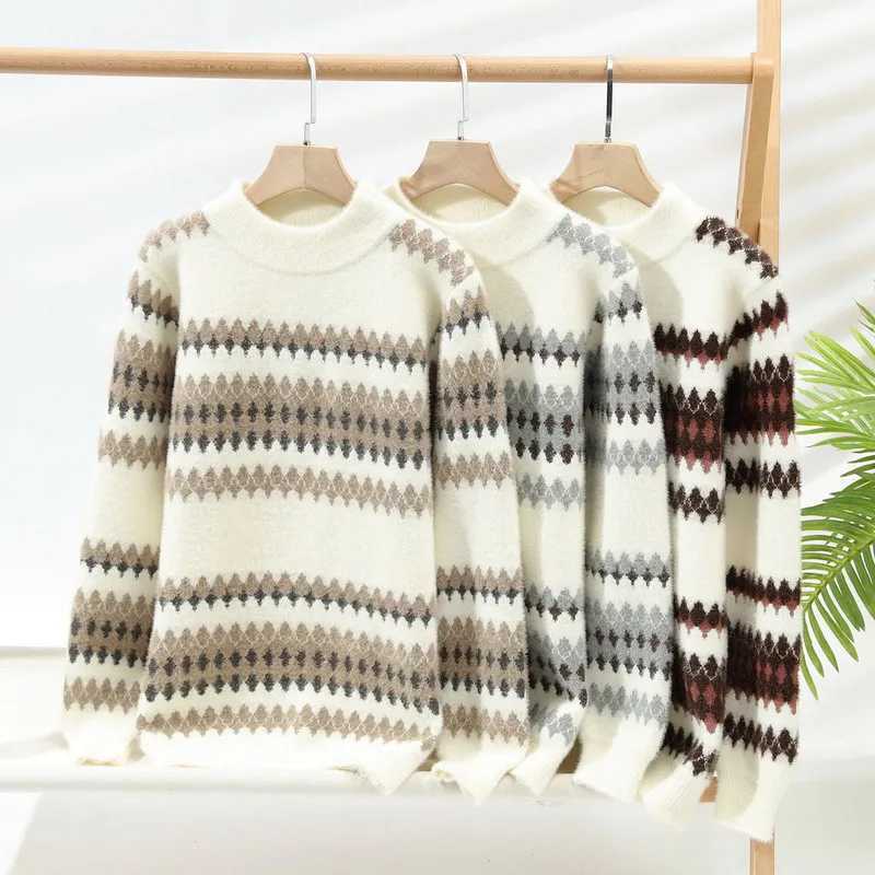 Vintage Contrasting Color Mens Striped Sweater Pattern Winter Casual Cashmere Knitted Pullover Brand Clothing Warm J251029