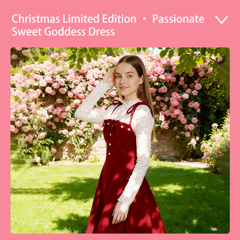 Prom Dresses Women's Burgundy Velvet Suspender Dress with Lace Top, Pearl Detail Mini Party Dress, Vintage-Inspired Cocktail & Holiday Wear YJY00