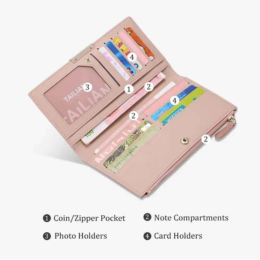 Multi card Women s Long Wallet Portable PU Leather Card Photo Holder Korean Style Note Compartments Purse Mother Gift