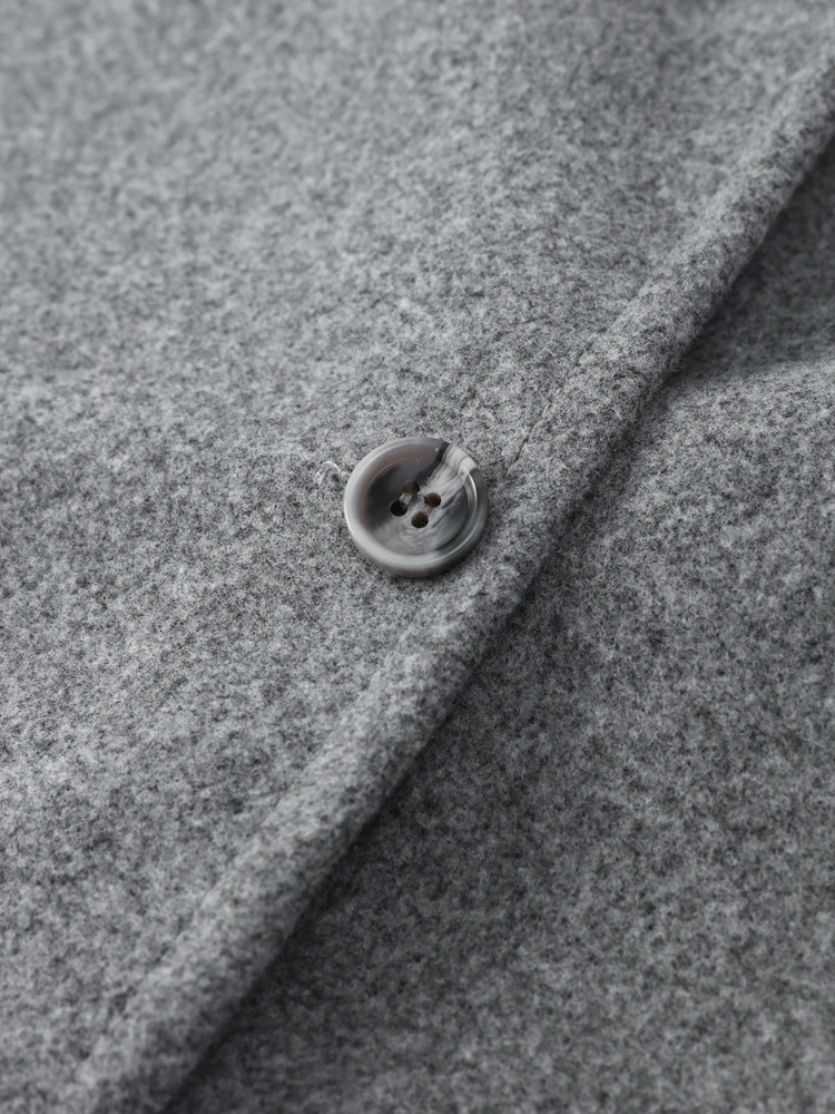 Casual Single Button Woolen Coat Women Long Sleeve Loose Short Autumn Winter Female Elegant Grey Chic Vneck Coats 251028
